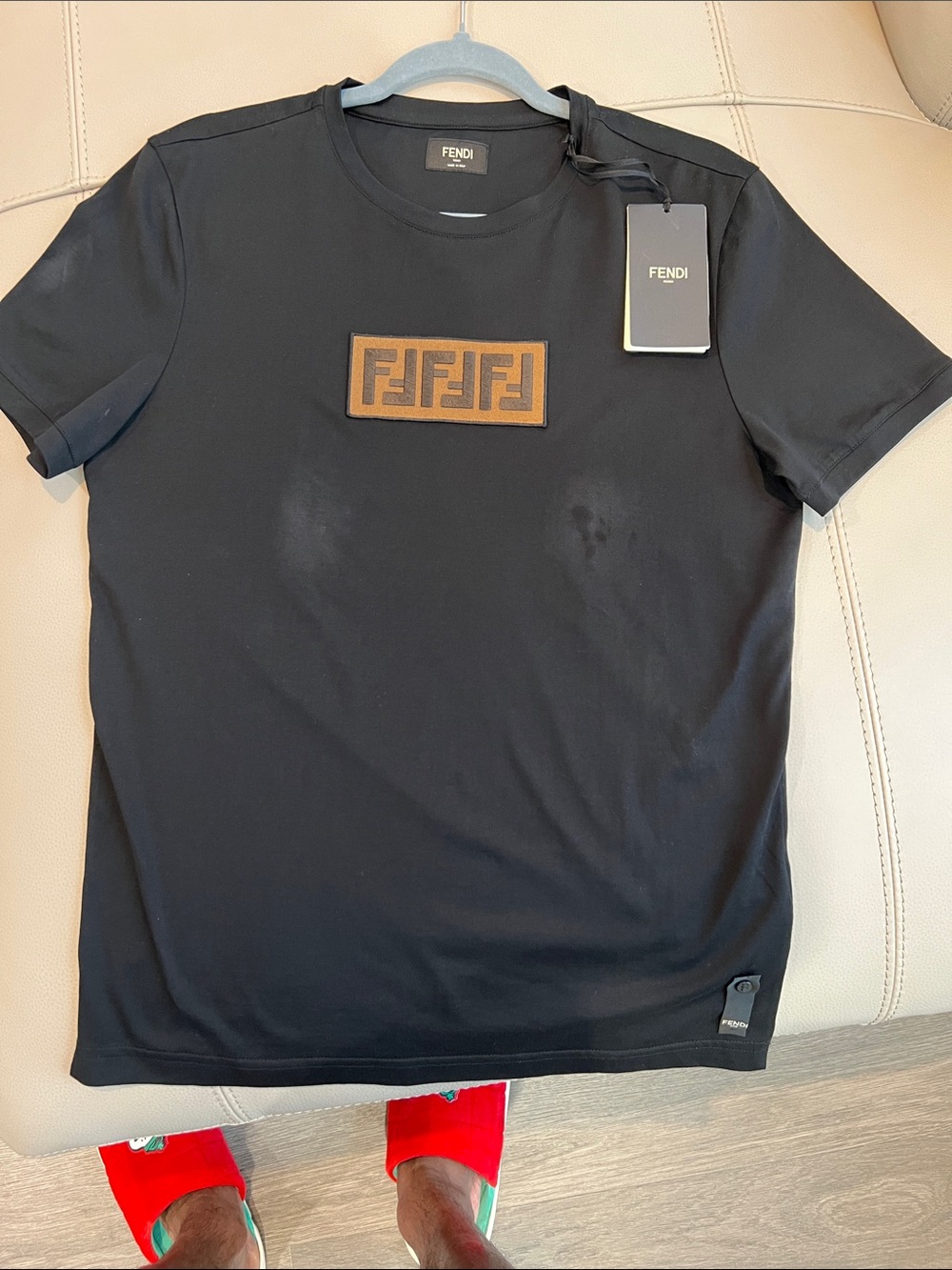 Fendi Black Short Sleeve Tee with Brown FF Patch